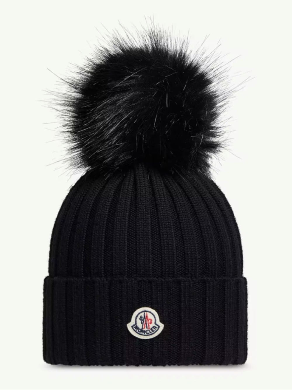 NEW Moncler Black Ribbed Pom Pom Beanie